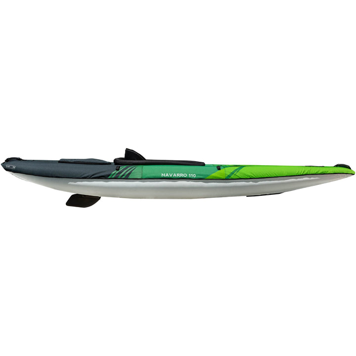 Navarro 110: green/black sit-inside inflatable kayak.