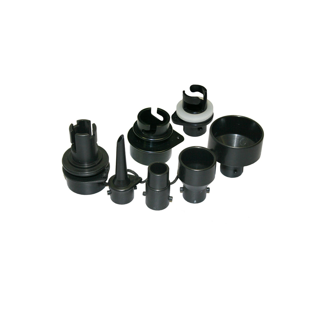8 Piece Valve Adapter String Set: Black plastic hardware parts neatly displayed.
