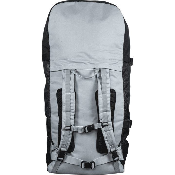 Gray/black River Crossing Storage Bag with padded straps & buckles; great for river crossings.