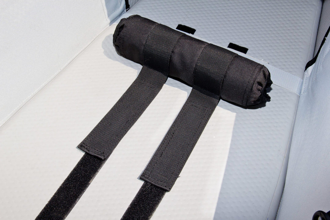 Black roll and straps on light gray for Replacement Kayak Footrest.
