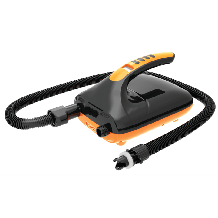 Black/orange 12v pump with hoses and handle for inflating kayaks. (Kayak Accessories Package).