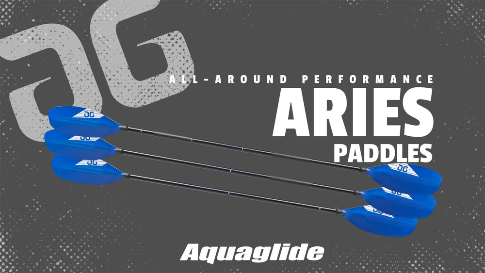 Aries 4-Piece Kayak Paddle with aluminum shaft and text.