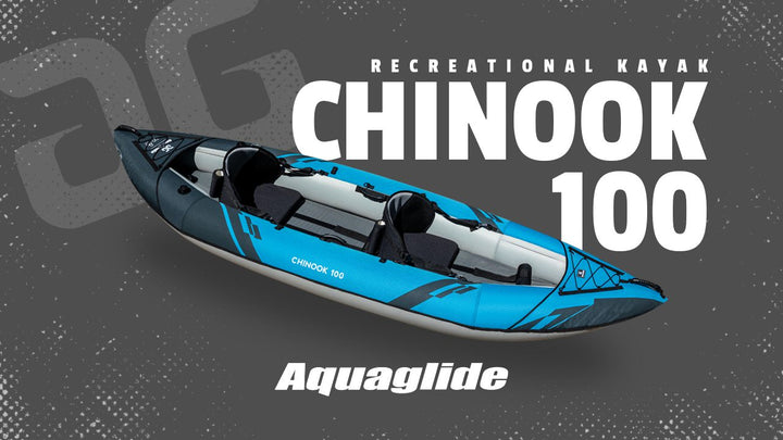 Chinook 100 with Pump by Aquaglide: a lightweight blue and black recreational kayak.