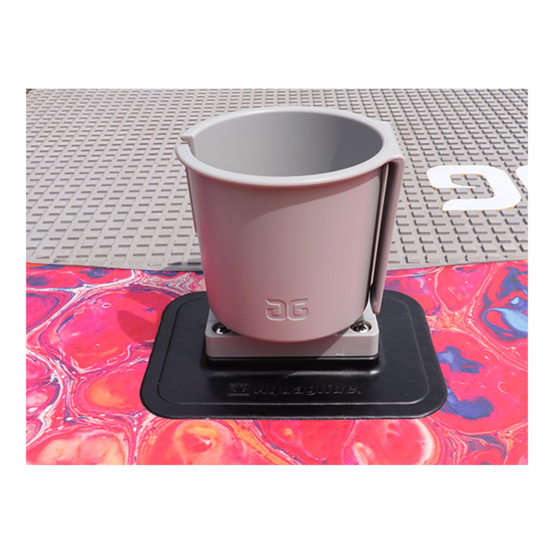 Gray cupholder on Kush 11 Paddleboard with a colorful, textured surface.