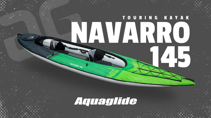 Green/black inflatable Navarro 145 kayak, ideal for recreational paddling adventures.