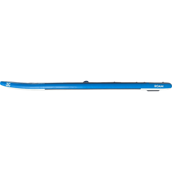 Blue/white Roam 126 SUP with top handle, labeled ROAM and JG.