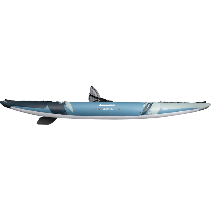 Side view of a blue Cirrus Ultralight 110 touring kayak.