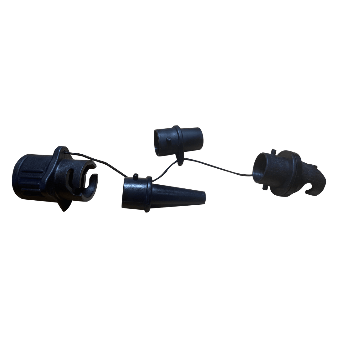 Disassembled black connector with 4 piece Bayonet Pump Fitting Set on display.