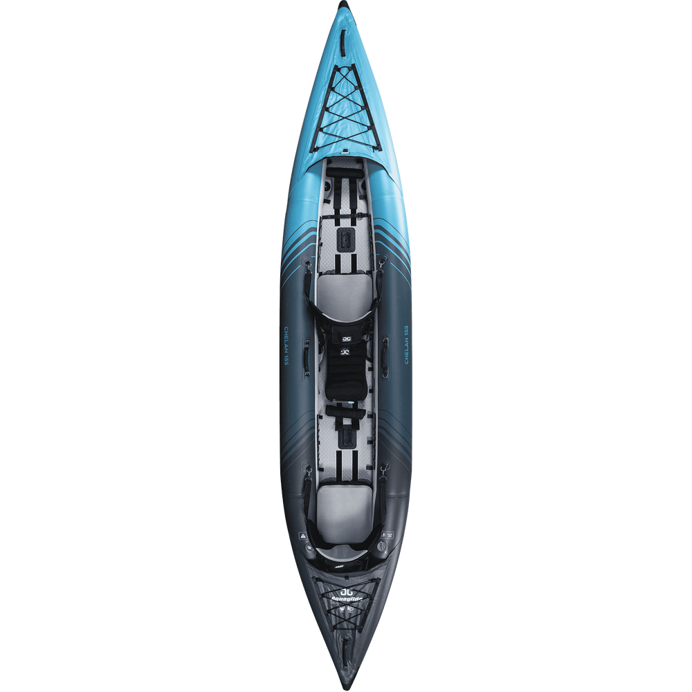 Chelan 155 tandem kayak with rugged Duratex™, seats, and paddle holders.