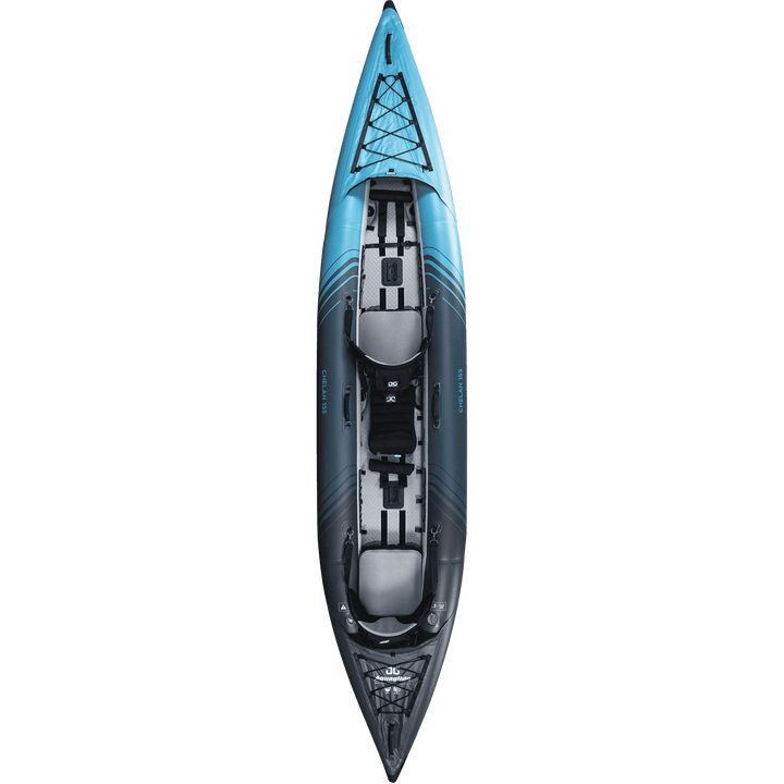 Chelan 155 tandem kayak with rugged Duratex™, seats, and paddle holders.