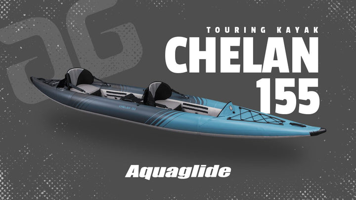 Chelan 155, blue/black tandem inflatable kayak with rugged Duratex™ build by Aquaglide.