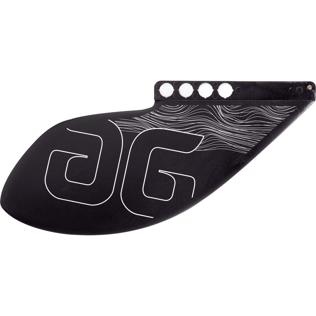 Black Press-Fit Kayak Fin with ergonomic design, side logo, and glass flex construction.
