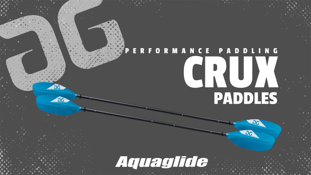 Blue and black Crux 4-Piece kayak paddle, nylon blades.