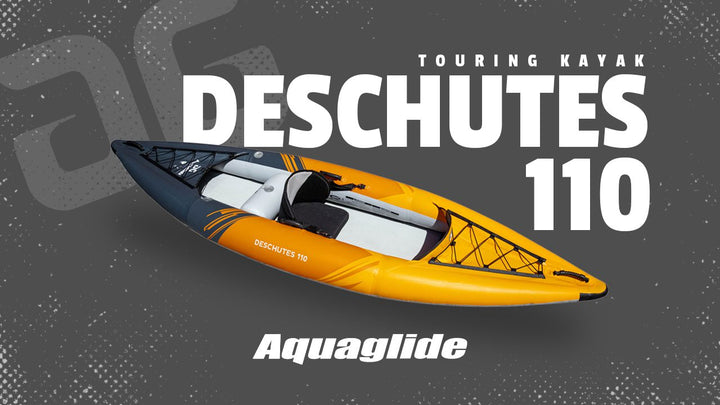 Yellow and black lightweight touring kayak, Deschutes 110 by Aquaglide.