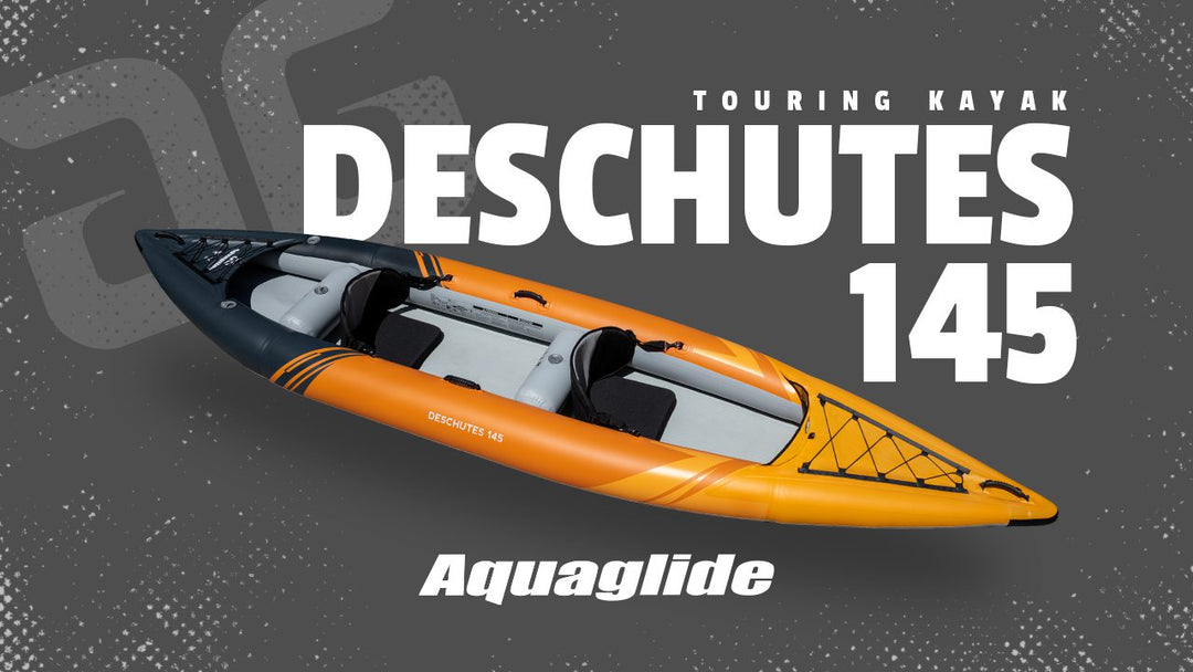 Orange/gray Aquaglide Deschutes 145 kayak for tandem multi-day expeditions.