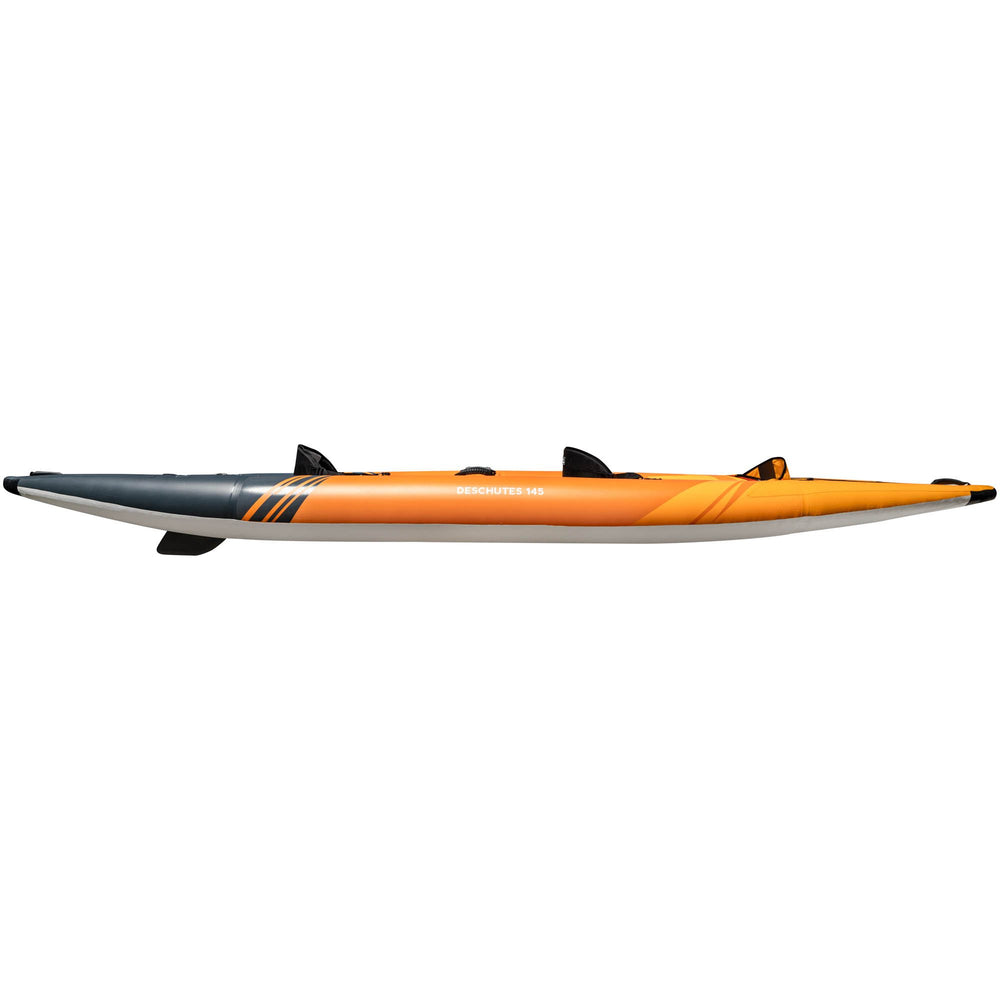 Deschutes 145 tandem kayak, orange/black, perfect for two on multi-day trips.