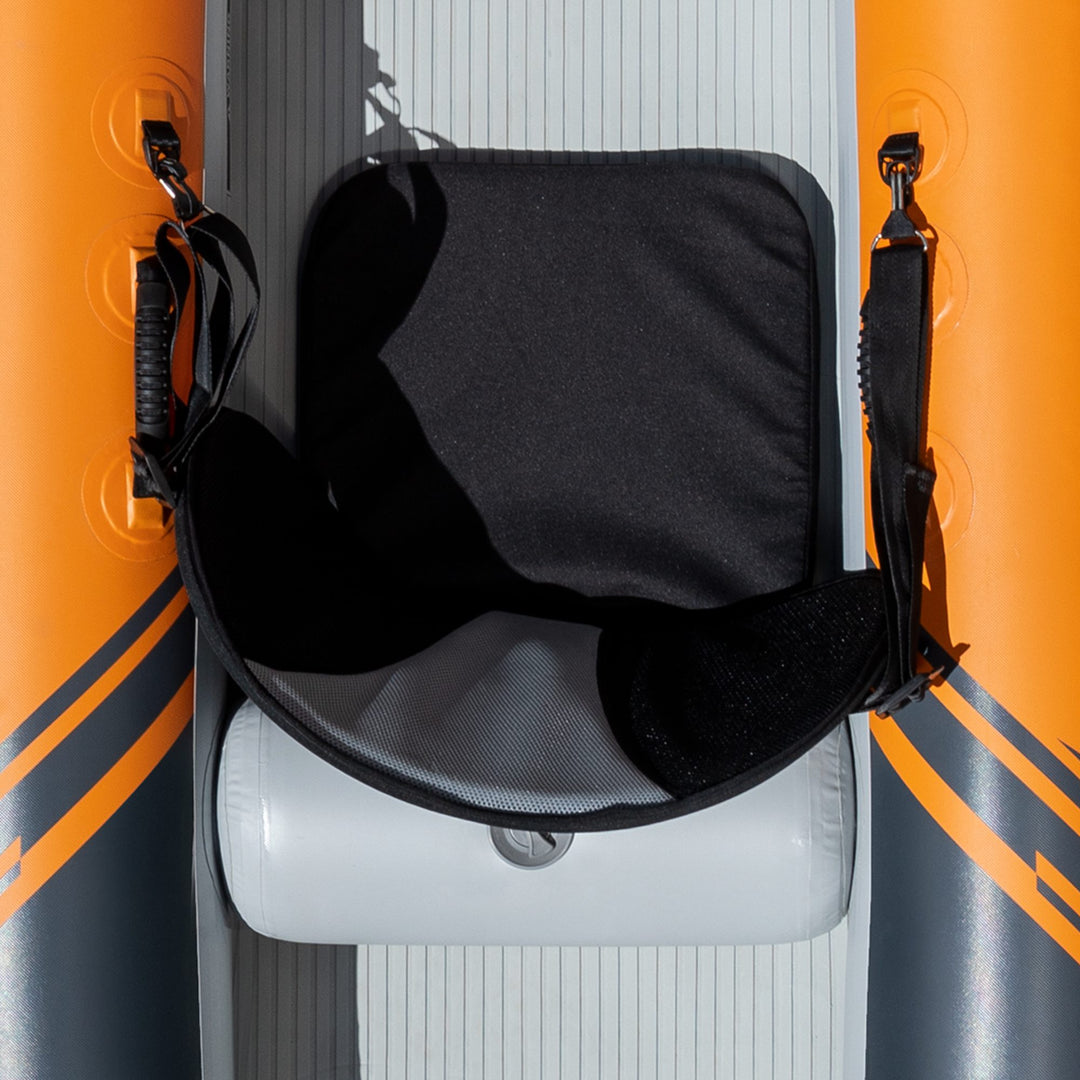 Close-up of the Core 2 Seat (Deschutes) featuring orange sides and dual-density foam back.