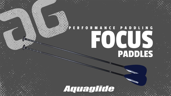 Graphic of two blue paddles with Focus Leverlock® text and an aluminum shaft.