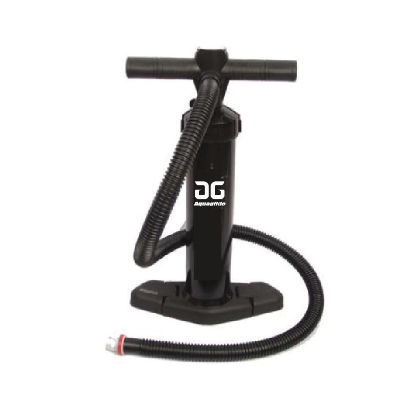 Kayak Hand Pump 10, black with long hose wrapped around it.