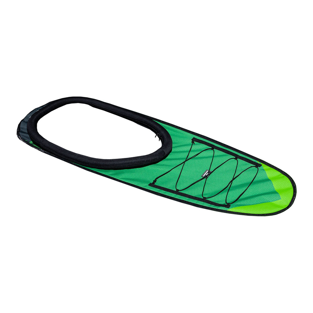 Navarro 130 Touring Deck Cover: green with black trim, adjustable bungee, sit-inside fit.