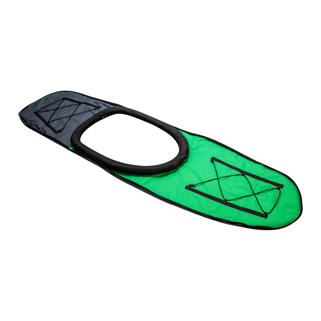 Navarro 145 Deck Cover: Green, black trim, adjustable straps for sit-inside kayaks.