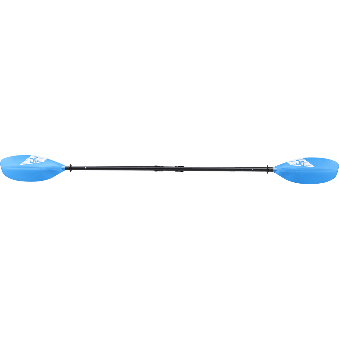 Orion 4-Piece Leverlock® Kayak Paddle with fiberglass shaft and logo on blue/black blades.
