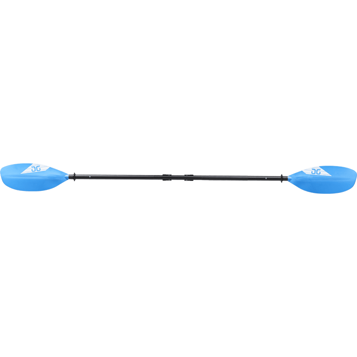 Orion 4-Piece Leverlock® Kayak Paddle with fiberglass shaft and logo on blue/black blades.