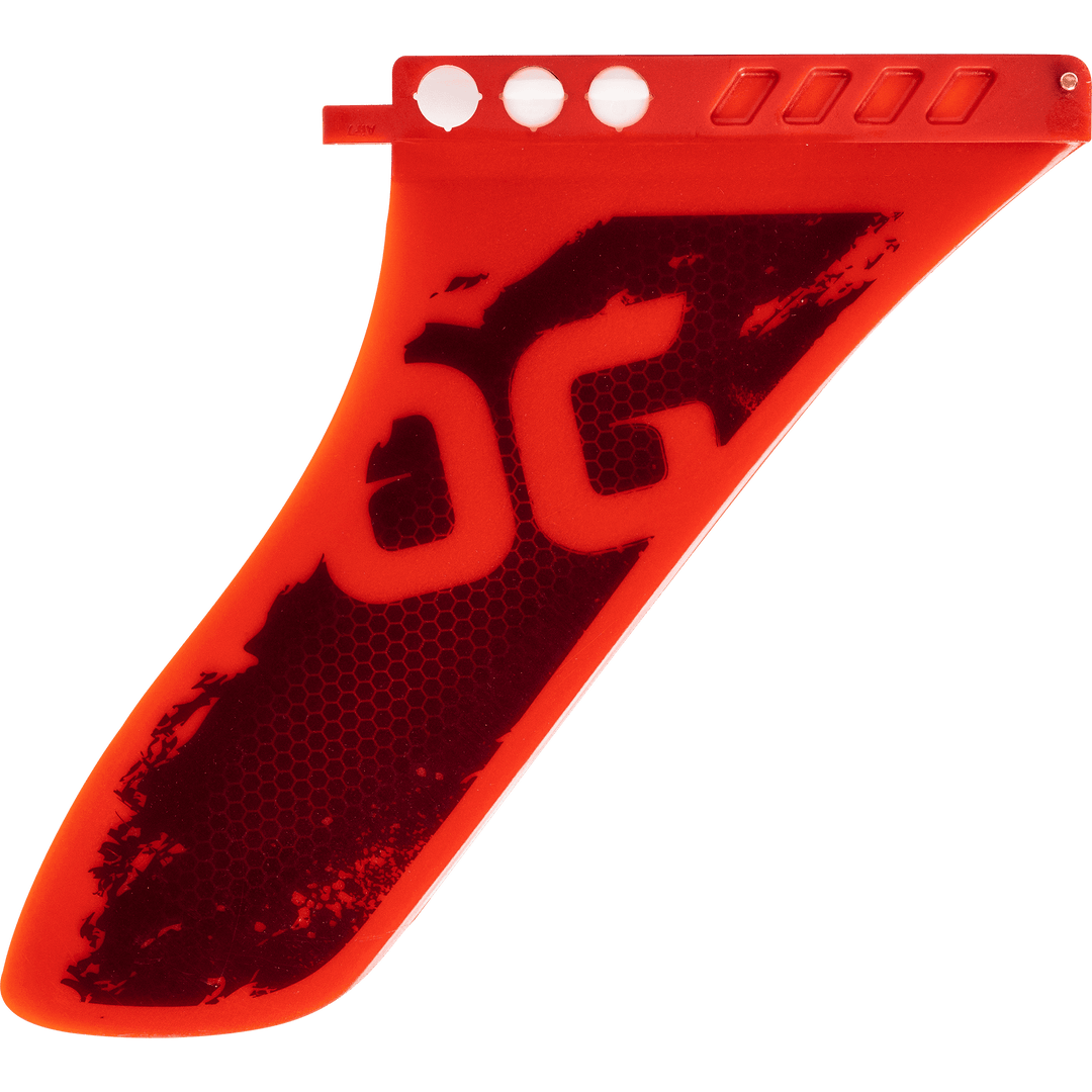 Red Press-Fit SUP Touring Fin with OG logo and 3 holes on top.