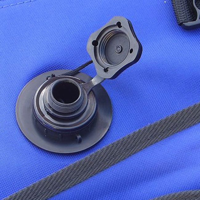 Open Boston Valve on a blue Aquaglide kayak.